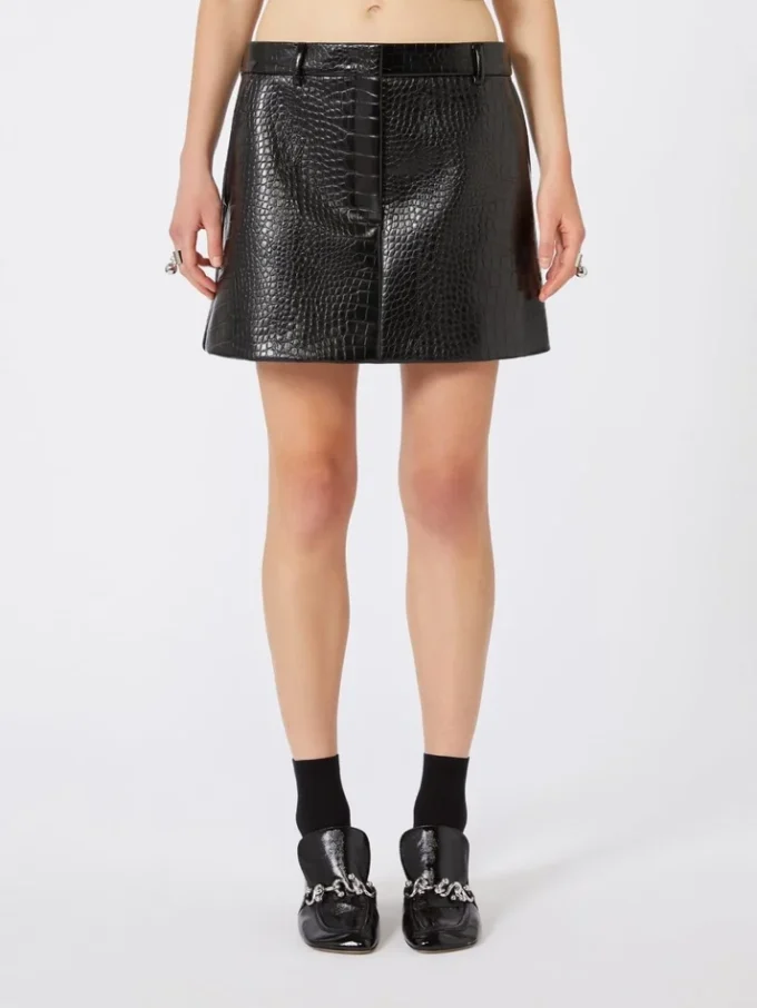 Alligator-look patent leather mini skirt, black