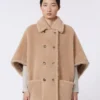 Alpaca and cashmere teddy fabric cape, beige