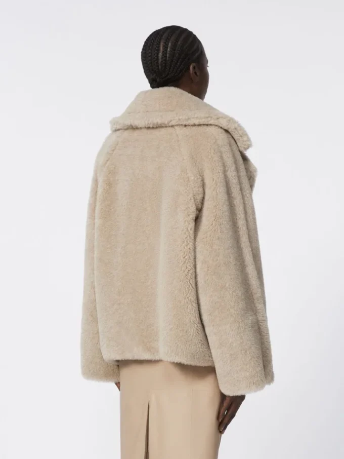 Alpaca and cashmere teddy fabric coat, sand