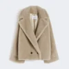 Alpaca and cashmere teddy fabric coat, sand