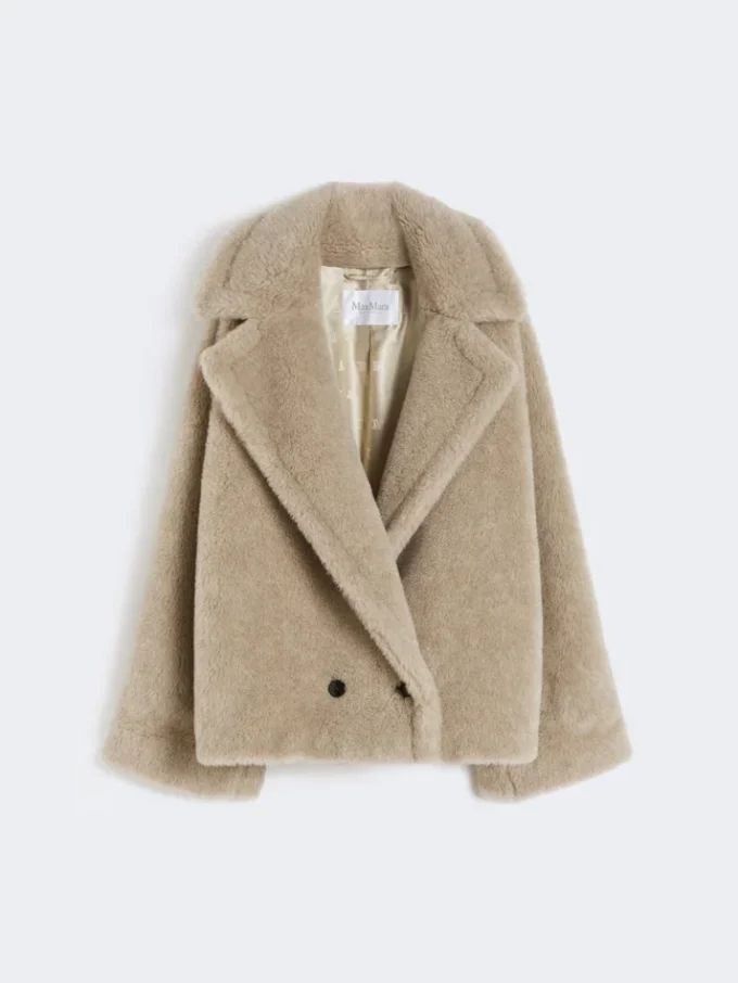 Alpaca and cashmere teddy fabric coat, sand