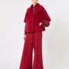 Alpaca and wool teddy fabric cape, red