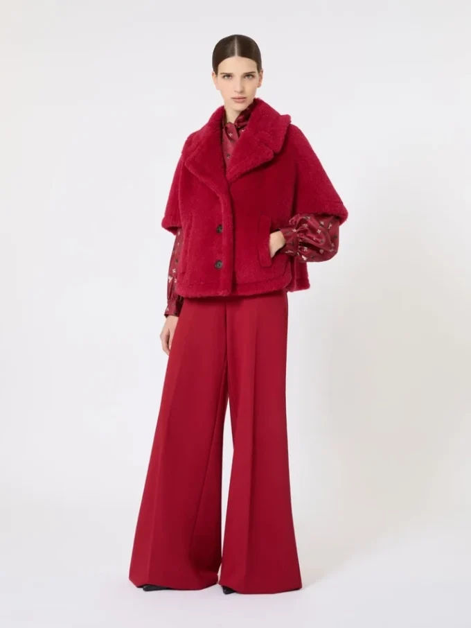 Alpaca and wool teddy fabric cape, red