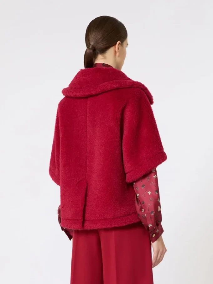 Alpaca and wool teddy fabric cape, red