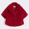 Alpaca and wool teddy fabric cape, red