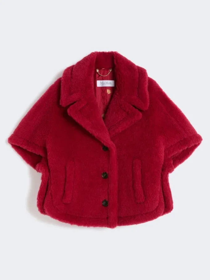 Alpaca and wool teddy fabric cape, red