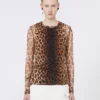 Animal-print bi-material top, beige shaded