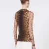 Animal-print bi-material top, beige shaded
