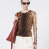 Animal-print bi-material top, beige shaded