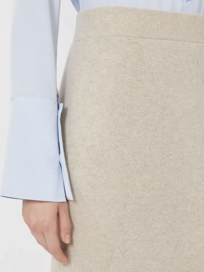 Argyle cashmere yarn skirt, beige