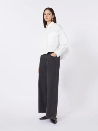 Asymmetrical washed cotton shirt, white