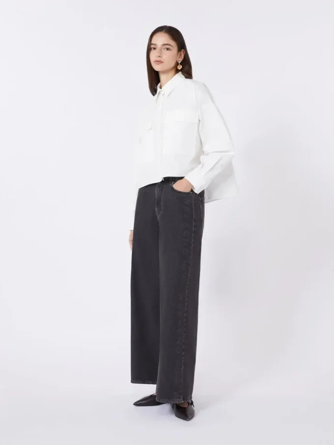 Asymmetrical washed cotton shirt, white