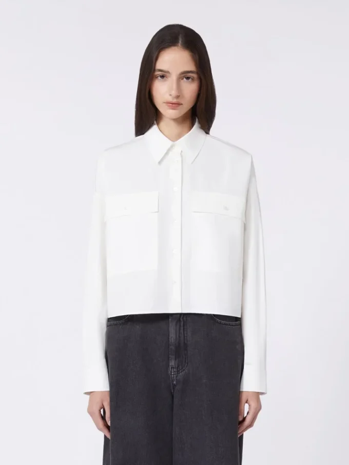 Asymmetrical washed cotton shirt, white