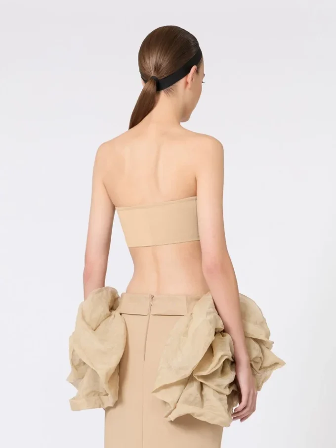 Bandeau bra in stretch viscose, camel