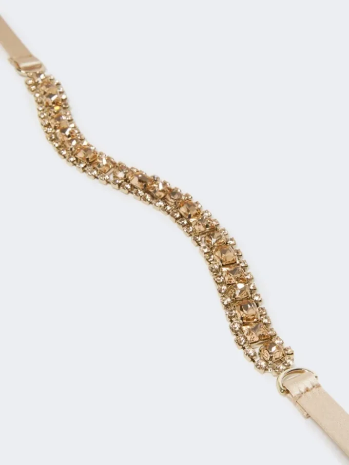 Bejewelled satin belt, powder