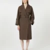 Belted water-repellent twill trench coat, chocolate