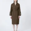 Belted water-repellent twill trench coat, chocolate