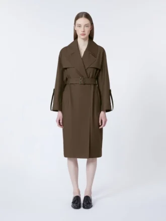 Belted water-repellent twill trench coat, chocolate