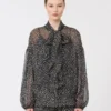 Blouse in printed chiffon, black Blouse in printed chiffon, black