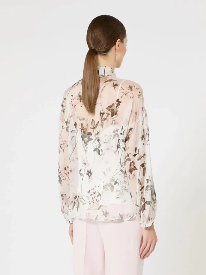 Blouse in printed chiffon, white