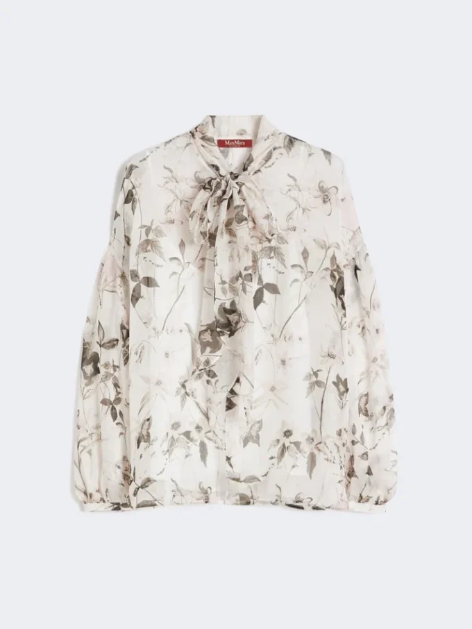 Blouse in printed chiffon, white