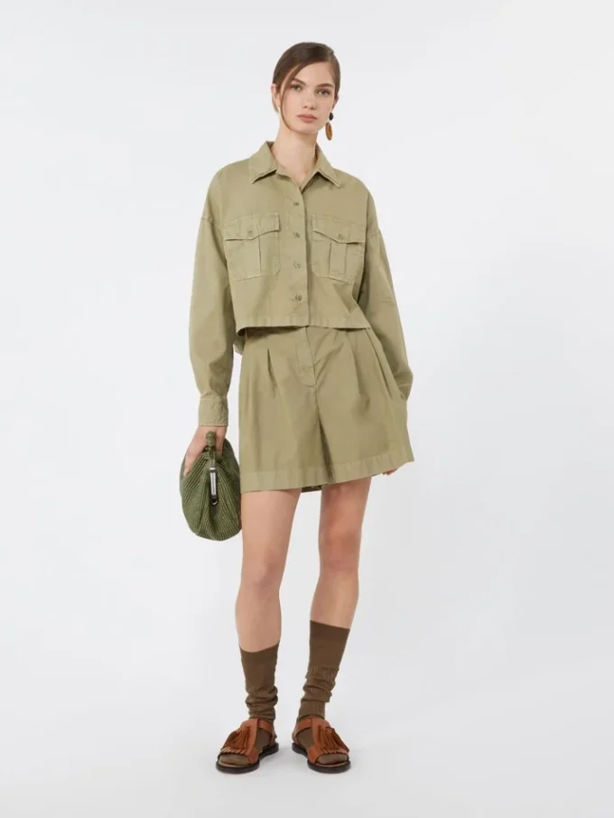 Boxy cotton panama shirt, olive green