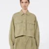 Boxy cotton panama shirt, olive green