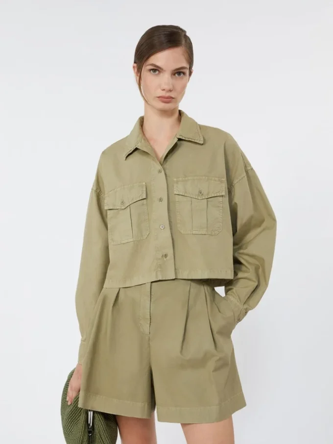 Boxy cotton panama shirt, olive green