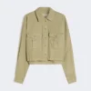Boxy cotton panama shirt, olive green