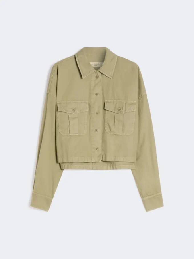 Boxy cotton panama shirt, olive green