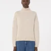 Boxy-fit wool and cashmere polo-neck sweater, white