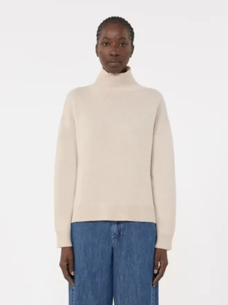 Boxy-fit wool and cashmere polo-neck sweater, white