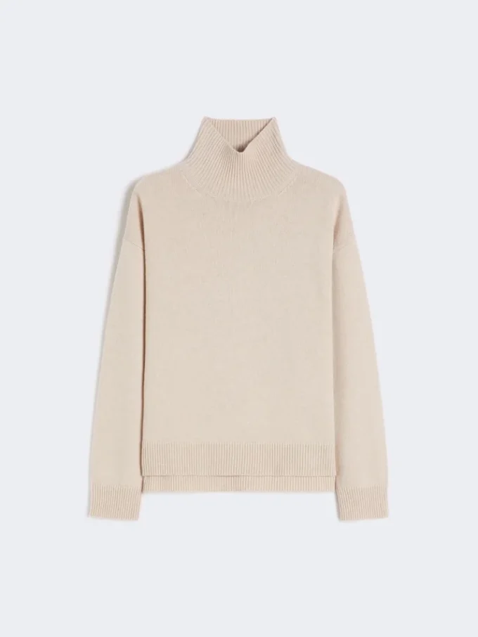 Boxy-fit wool and cashmere polo-neck sweater, white