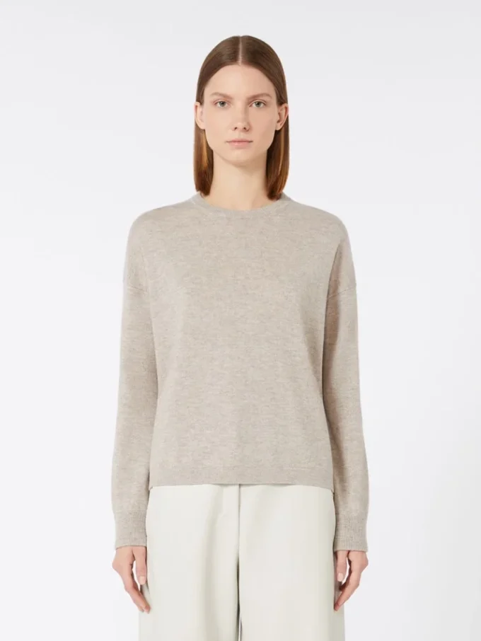 Boxy-fit wool and cashmere sweater, beige