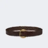 Braided leather belt, dark brown