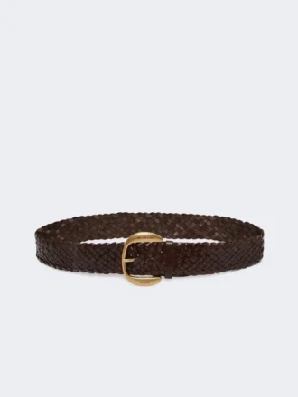 Braided leather belt, dark brown