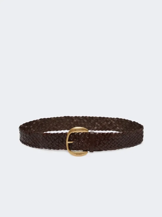 Braided leather belt, dark brown