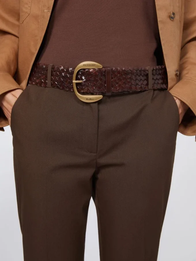 Braided leather belt, dark brown