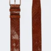 Braided leather belt, tobacco
