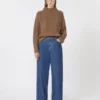 Cable-knit wool and cashmere polo-neck sweater, mud