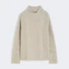 Cable-knit wool and cashmere polo-neck sweater, white