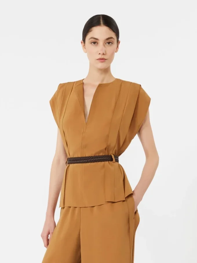 Cady blouse with flounce, caramel