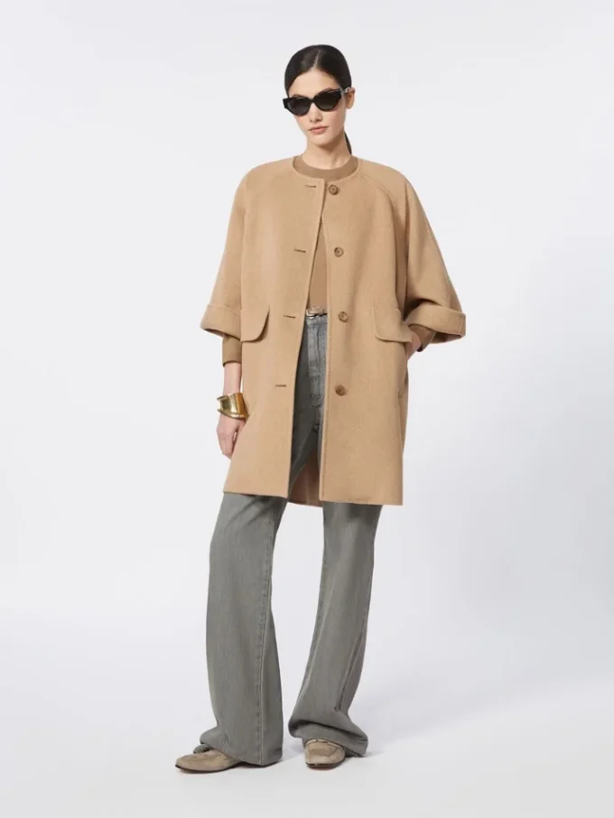 Camel broadcloth coat, hazelnut brown