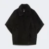 Cape in alpaca and wool teddy fabric, black