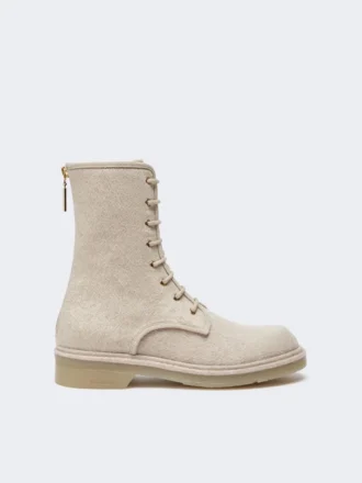 Combat boots in pure cashmere, beige
