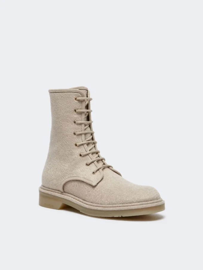 Combat boots in pure cashmere, beige