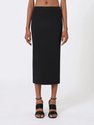 Compact crepe jersey midi skirt, black