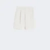 Cotton and linen canvas bermuda shorts, ecru