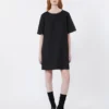 Cotton and linen canvas short dress, black
