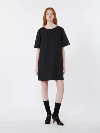 Cotton and linen canvas short dress, black